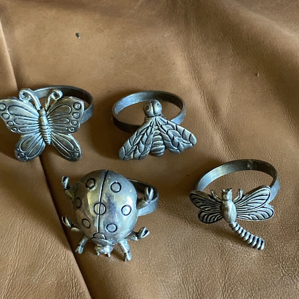 Mikasa Napkin Rings Studio Nova Garden Life Butterfly Bee Dragonfly Ladybug 4 pc